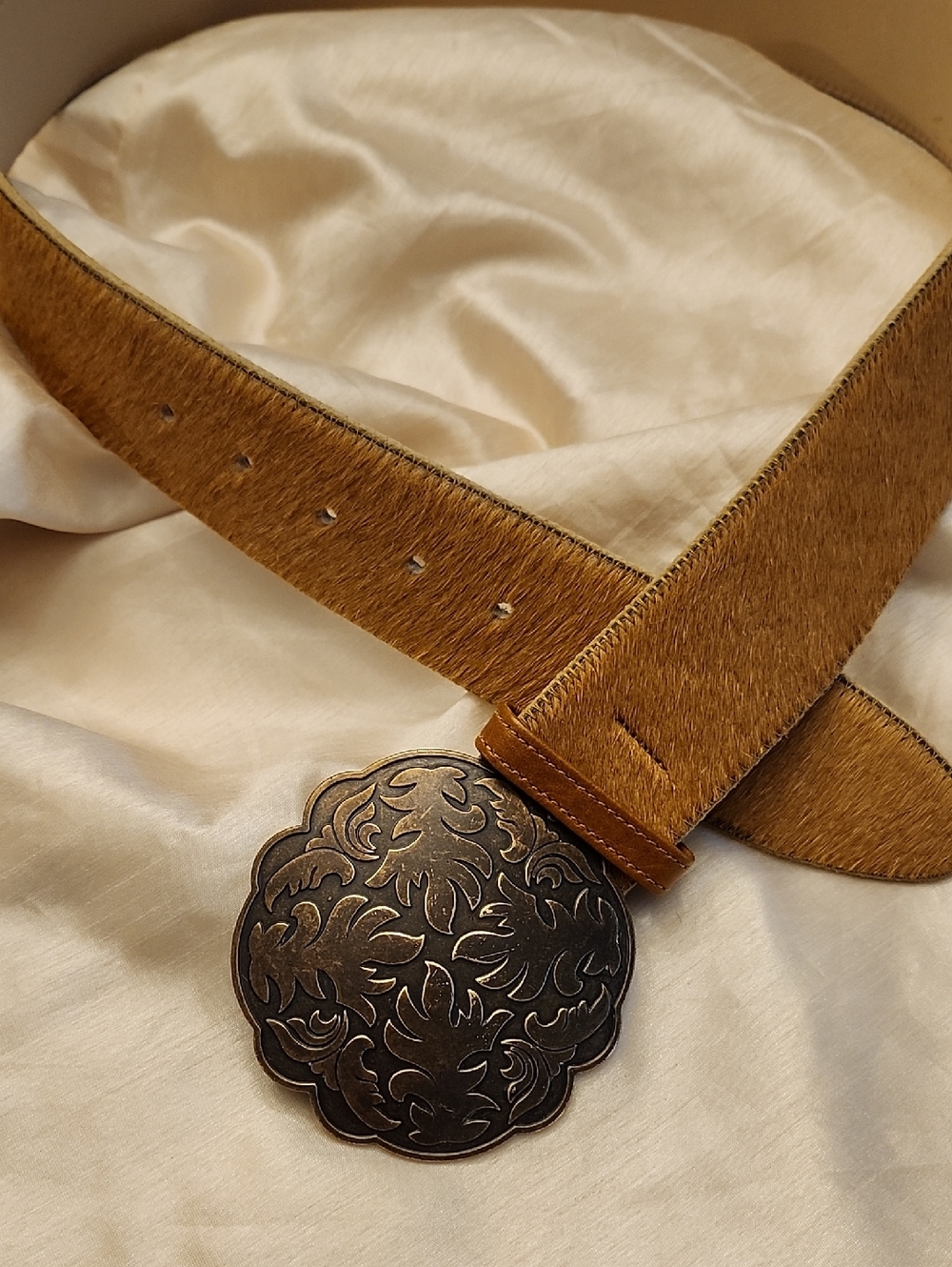 Vintage Elite USA  Stunning New Cowgirl Calf Hair W/ Brass Buckle Belt, L, $75 - Picture 10 of 10